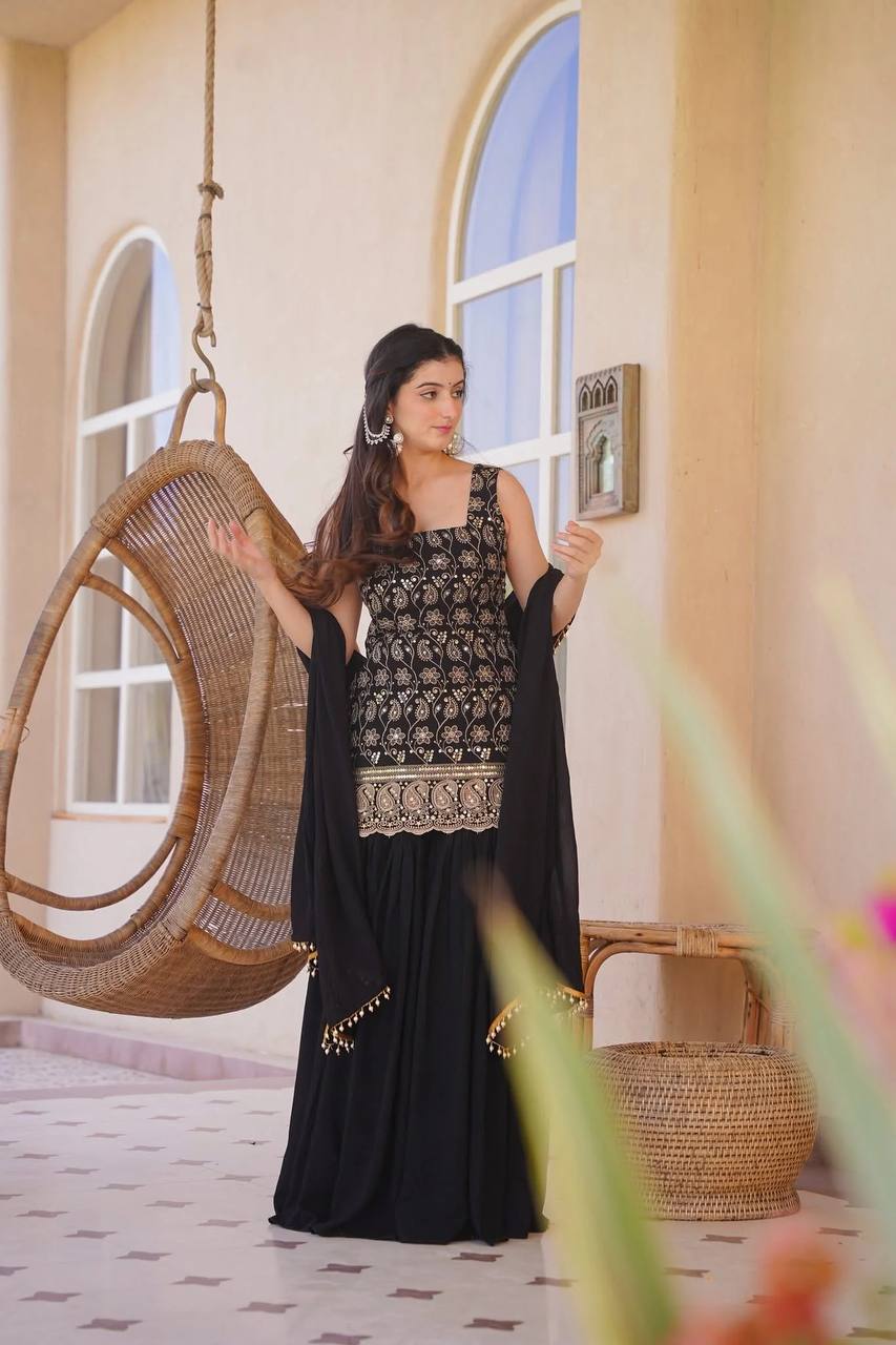 Deep Ruby Floral-Embroidered Silk Set